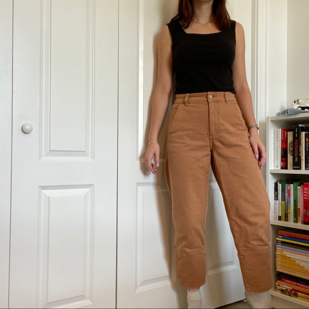 Caramel brown everlane barrel pants